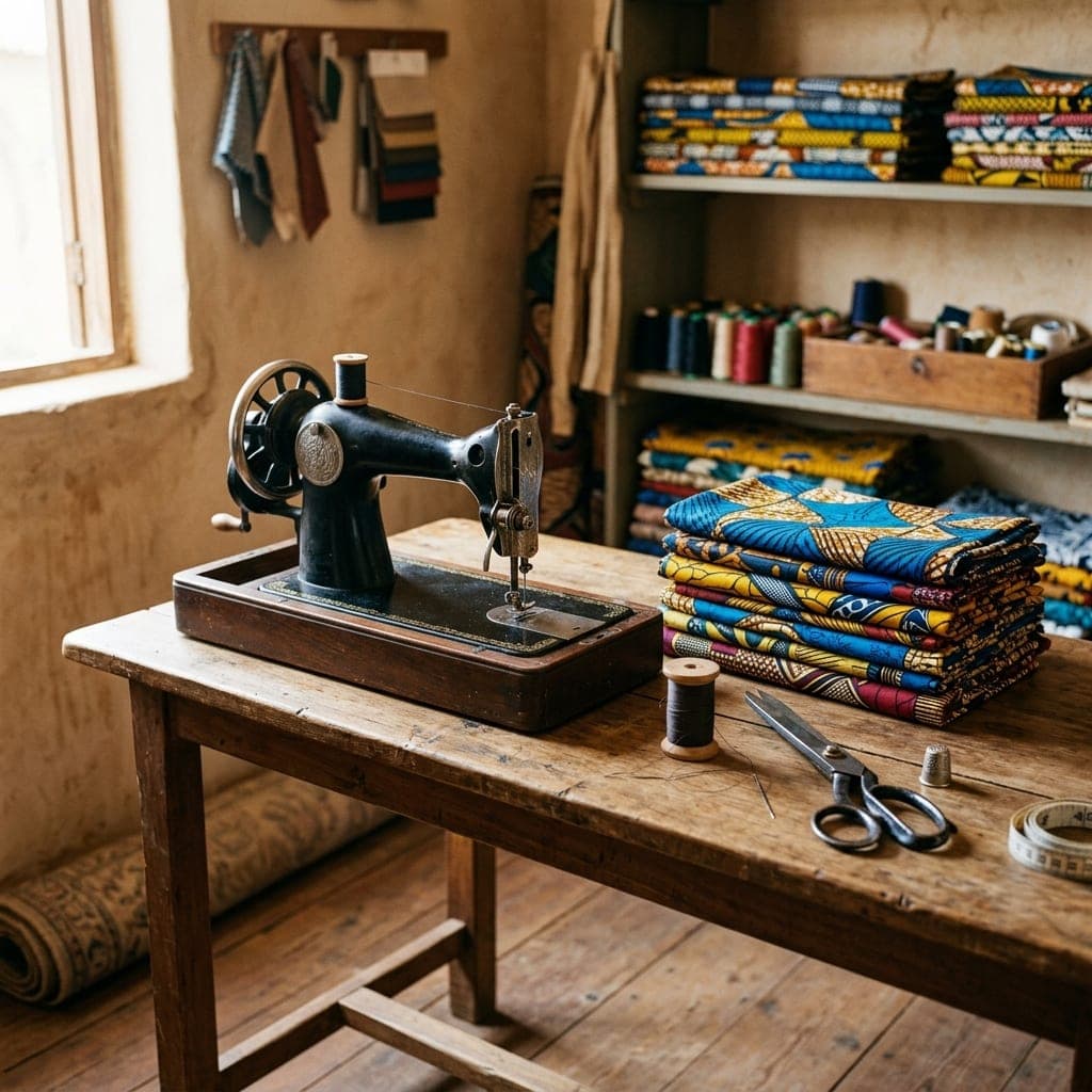 Atelier de création et étoffes dans une lumière naturelle